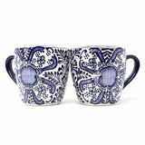 Rounded Mugs - Blue Flowers Pattern, Set of Two