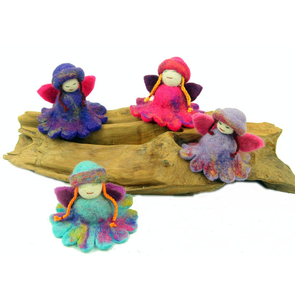 Hand Felted Colorful Flower Fairies - Set of 4 Handmade and Fair Trade