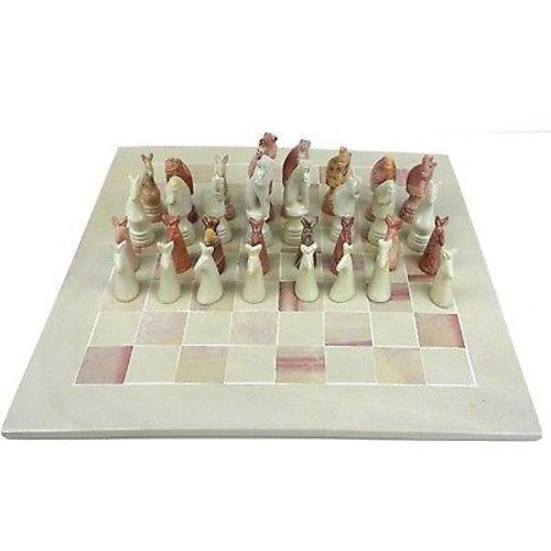 Hand Carved Soapstone Animal Chess Set - 15