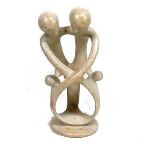 Natural 8-inch Tall Soapstone Family Sculpture - 2 Parents 2 Children Handmade and Fair Trade