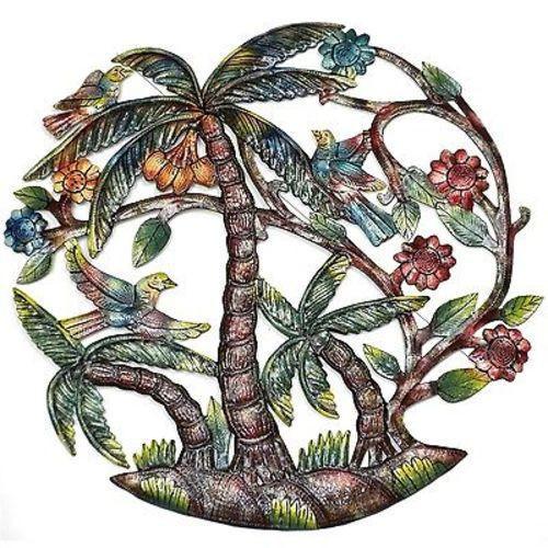 Colorful Palm Trees Hand Painted Metal Wall Art Handmade and Fair Trade
