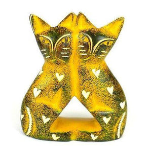 Handcrafted 4-inch Soapstone Love Cats Sculpture in Yellow Handmade and Fair Trade