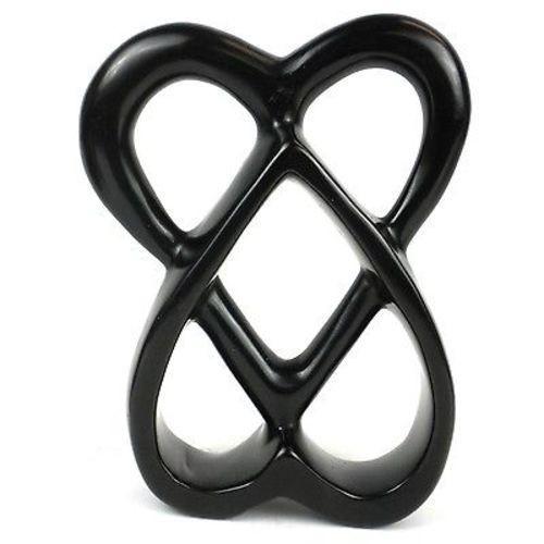 Handcrafted 8-inch Soapstone Connected Hearts Sculpture in Black Handmade and Fair Trade