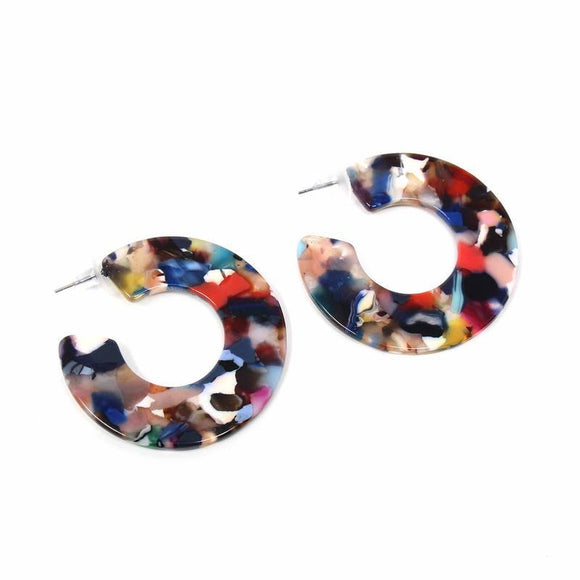 Earrings: Multicolored Resin Hoops