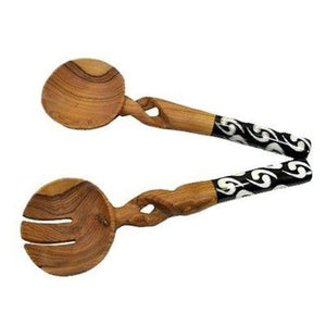 11-Inch Olive Wood Salad Serving Set with Twisted Handles Handmade and Fair Trade