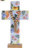 Painted Wooden Cross with Blessing Beads, Blue Faith Blessed Rosary