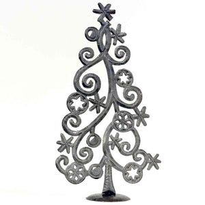 Tabletop Christmas Tree with Stars and Snowflakes, Metal Art (14" x 7.5") - Croix des Bouquets (H)