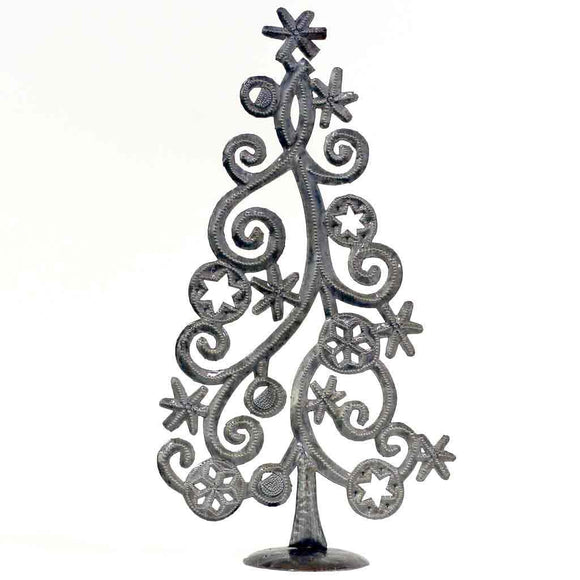 Tabletop Christmas Tree with Stars and Snowflakes, Metal Art (14