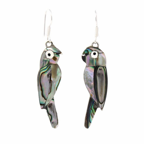Mexican Taxco Abalone Parrot Silver Earrings