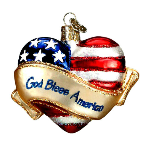 Hand-Blown Glass Christmas Ornament - God Bless America Heart