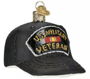 Hand-Blown Glass Christmas Ornament - U.S. Military Veteran Cap