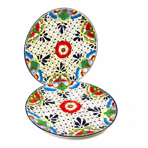 Dinner Plates 11.8in - Dots and Flowers, Set of Two