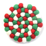 Hand Crafted Felt Ball Trivets from Nepal: Round - Multiple Designs